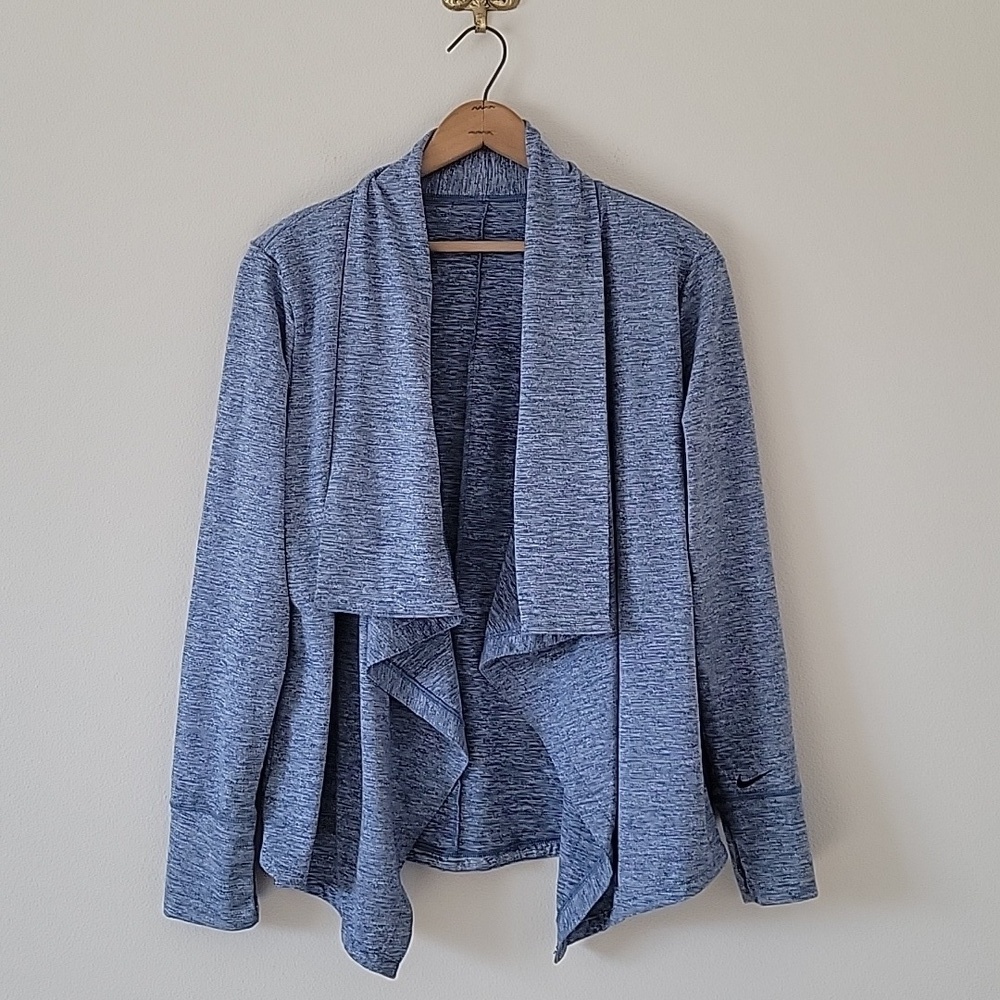 Nike Yoga Cardigan Blue Space Dye Open Waterfall Front Size Small